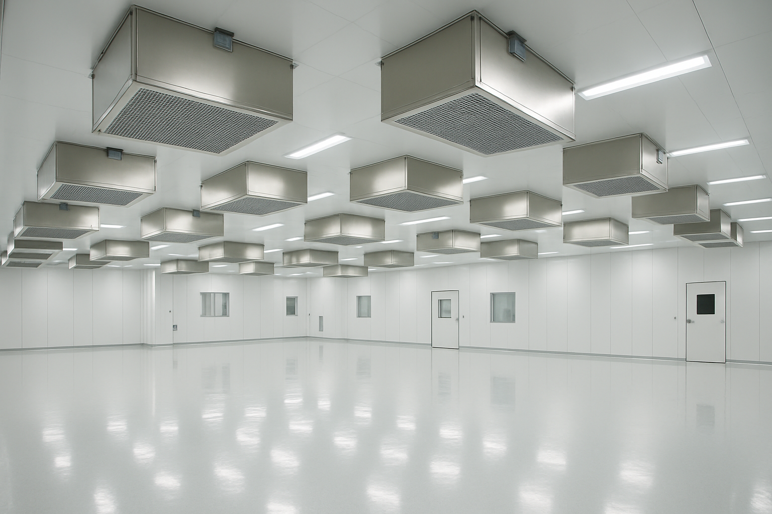 A majestic cleanroom with advanced HEPA filter units installed, showcasing pristine air interiors. Alt: How often to replace HEPA filter in cleanroom environment.