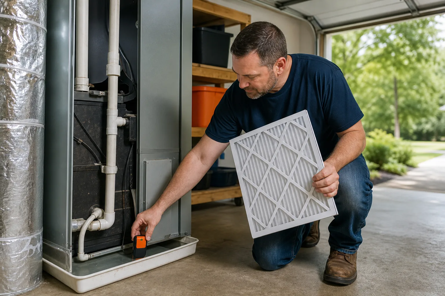safe HVAC maintenance check with filter and condensate water sensor.