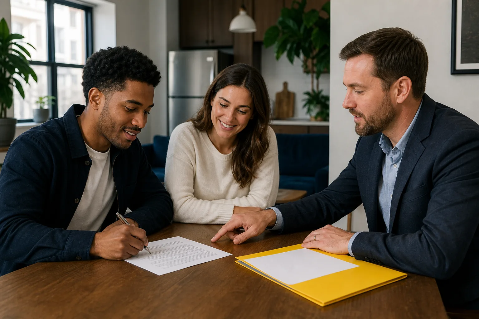 Adding someone to a lease, roommates signing a lease addendum in a U.S. apartment.