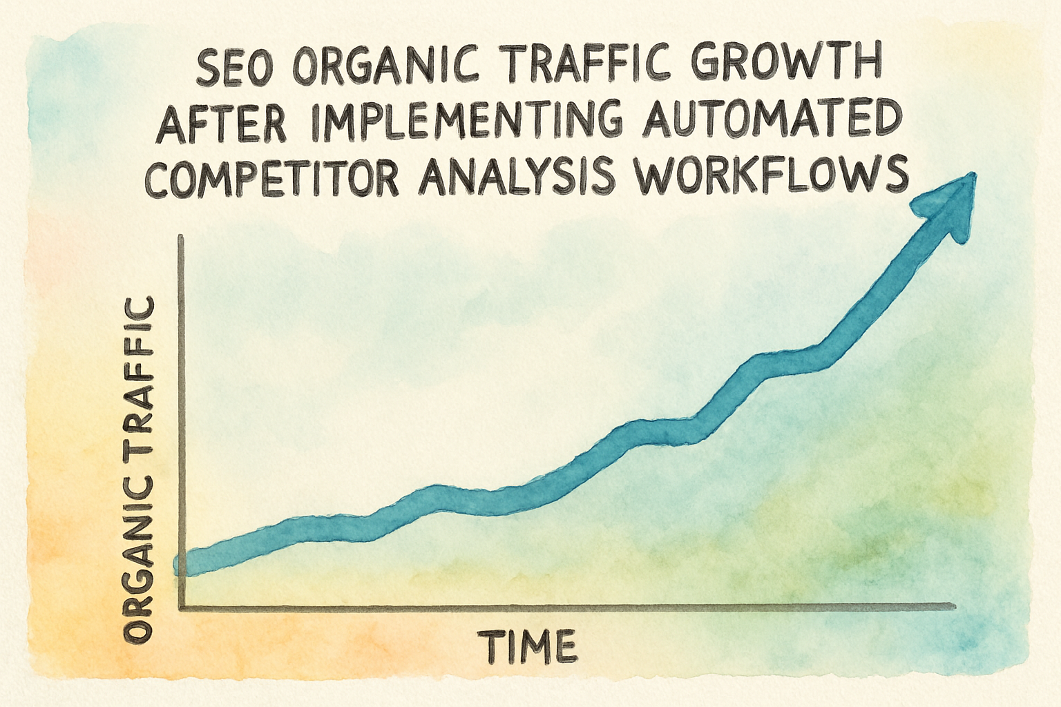 Graph showcasing SEO organic traffic growth after implementing automated competitor analysis workflows. Alt: Organic traffic increase as a result of automate SEO competitor analysis and strategy implementation.
