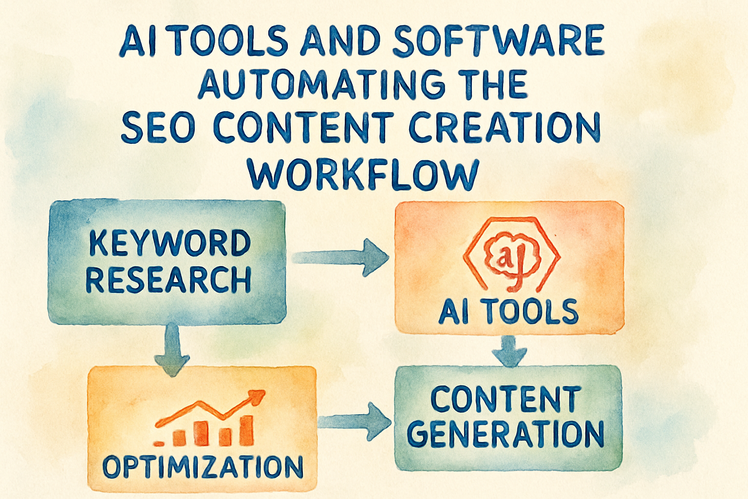 AI tools and software automating the SEO content creation workflow. Alt: Visual representation of how to automate seo content creation with AI tools.