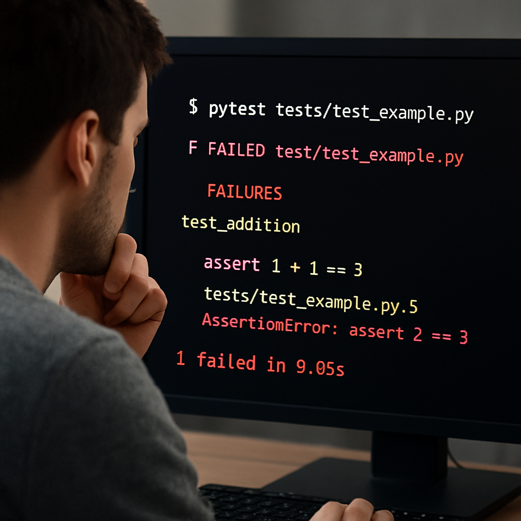 A developer reviewing a failing test in a terminal, with a green coverage report on the side. Alt: AI unit test generator validation workflow showing red failures turning green after refinement.