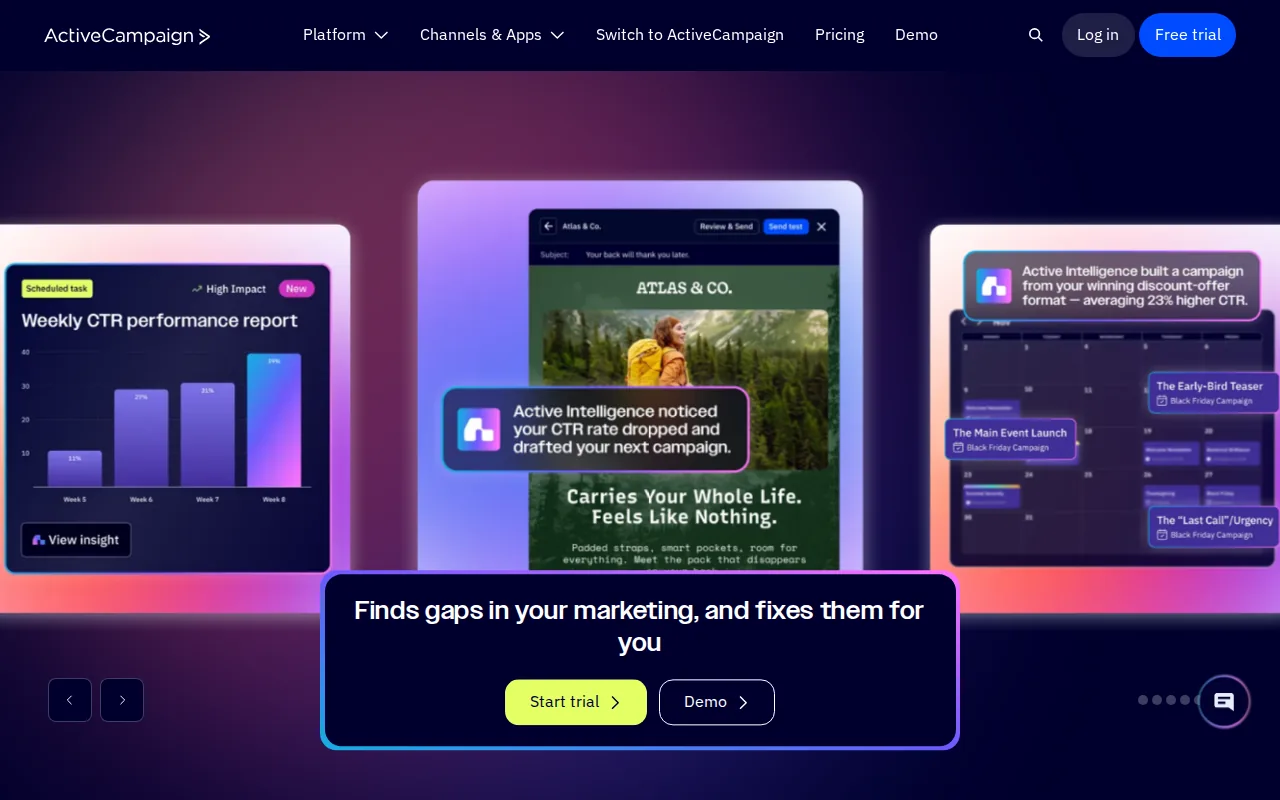 Screenshot of the ActiveCampaign website