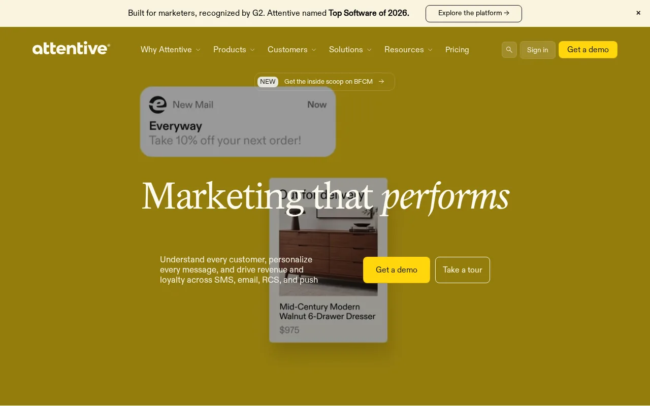 Screenshot of the Attentive website