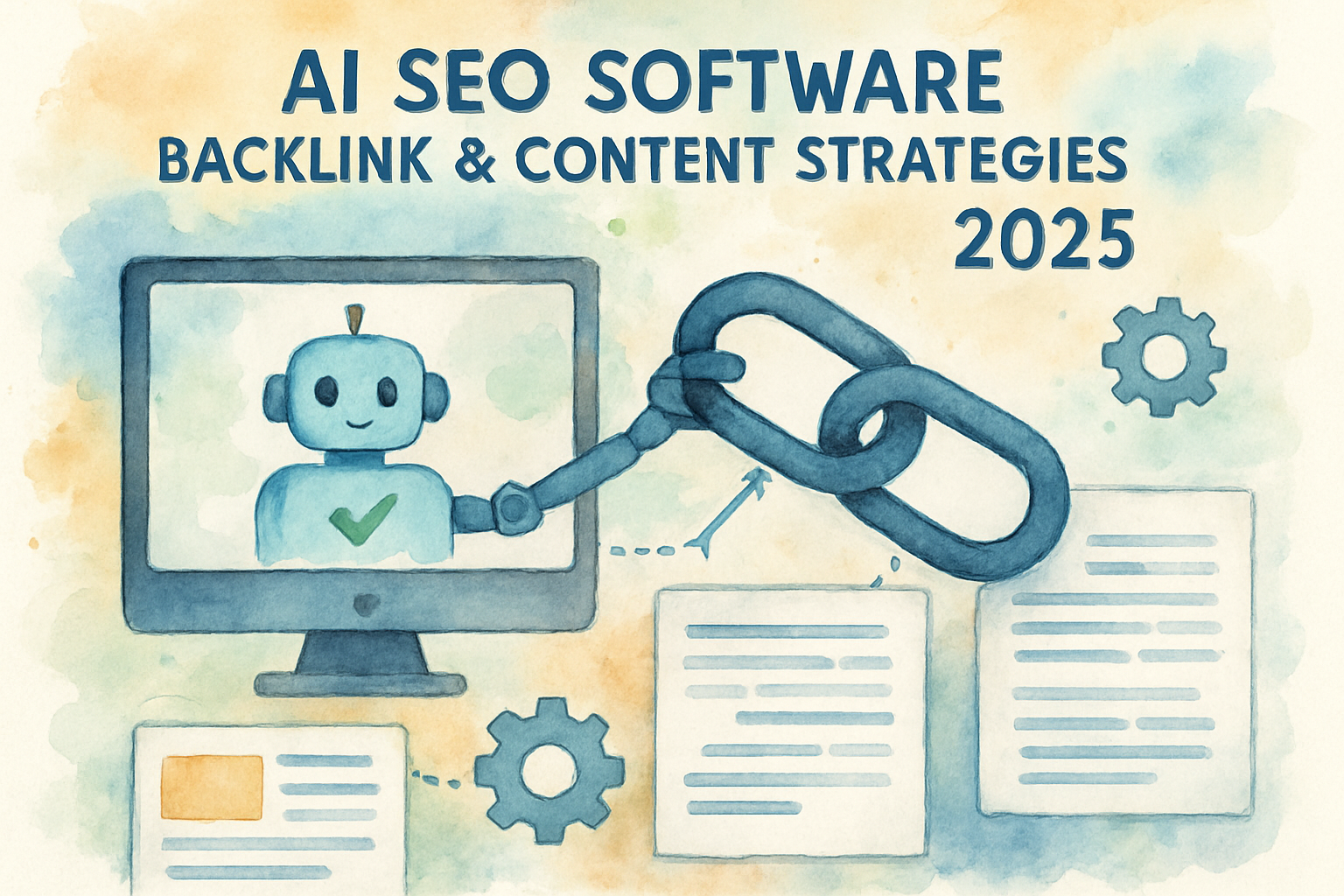 AI-driven SEO software concept showing automated backlink and content strategies for 2025. Alt: AI software building backlinks automatically in 2025.