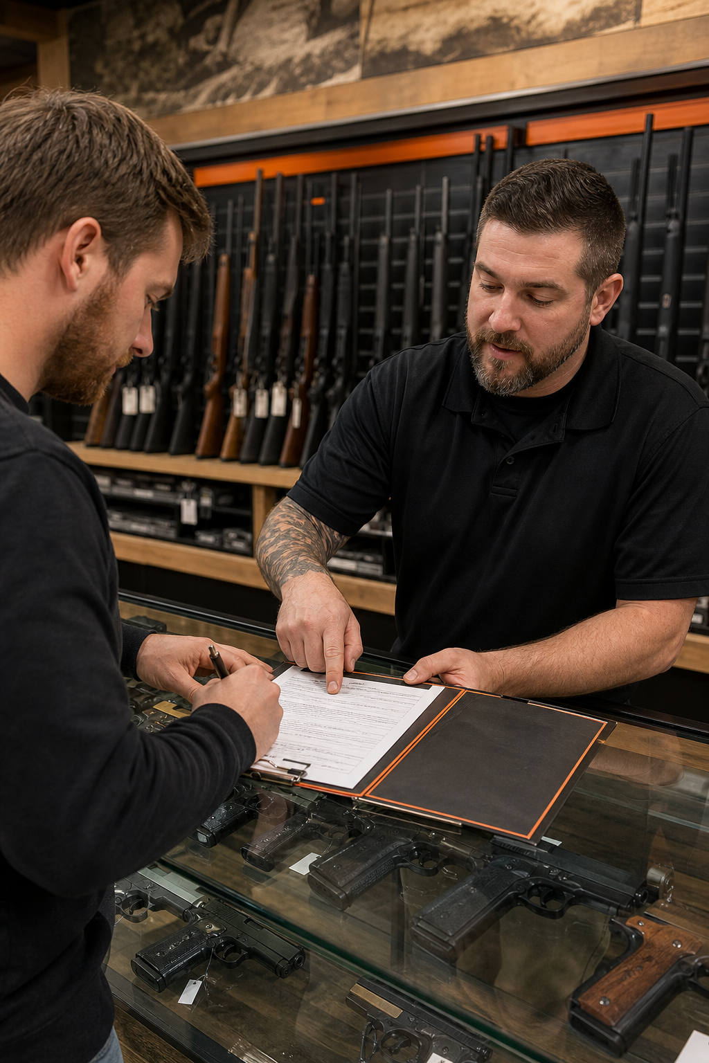 A photorealistic image related to how-to-buy-a-gun. Alt: how-to-buy-a-gun