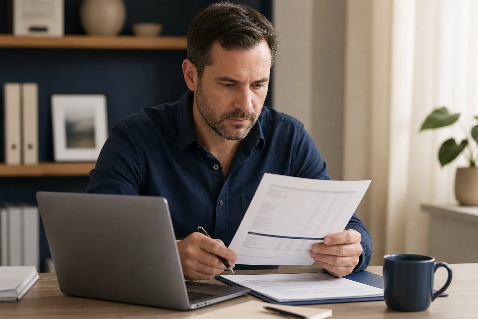 Small-business owner reviewing profit margin figures on a profit and loss statement