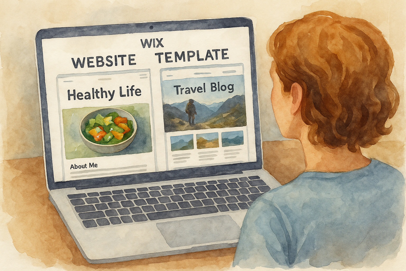 A user comparing two different Wix template designs on a laptop screen
