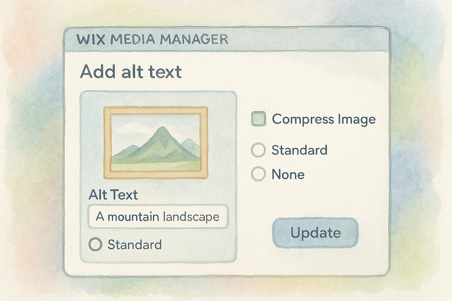 Example of adding alt text and compressing images in Wix Media Manager