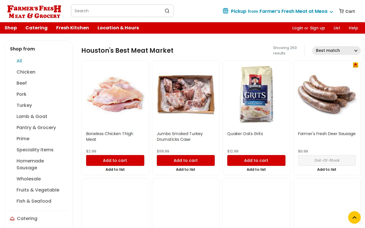Screenshot of the Farmer's Fresh Meat website
