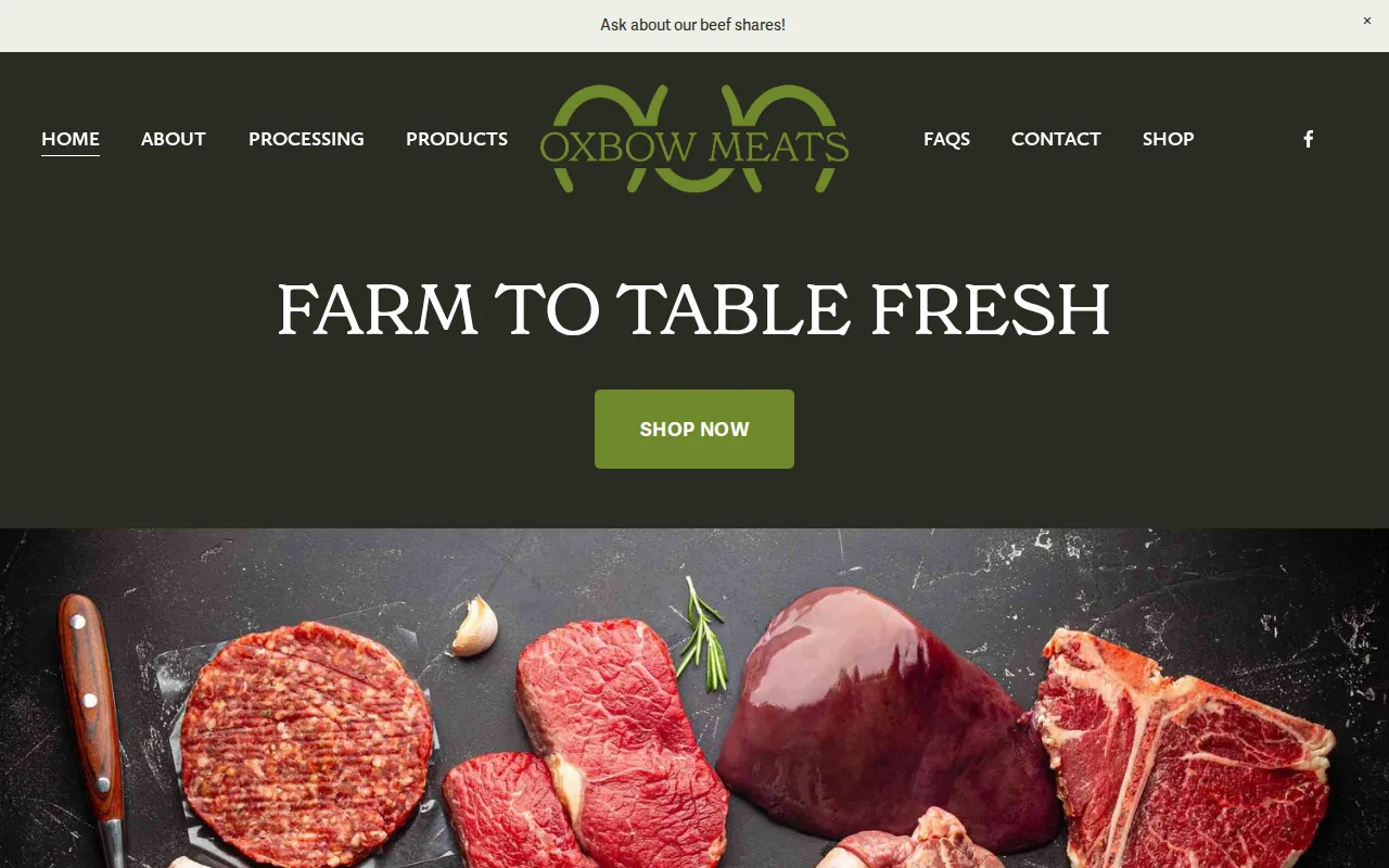 Screenshot of the Oxbow Meats website