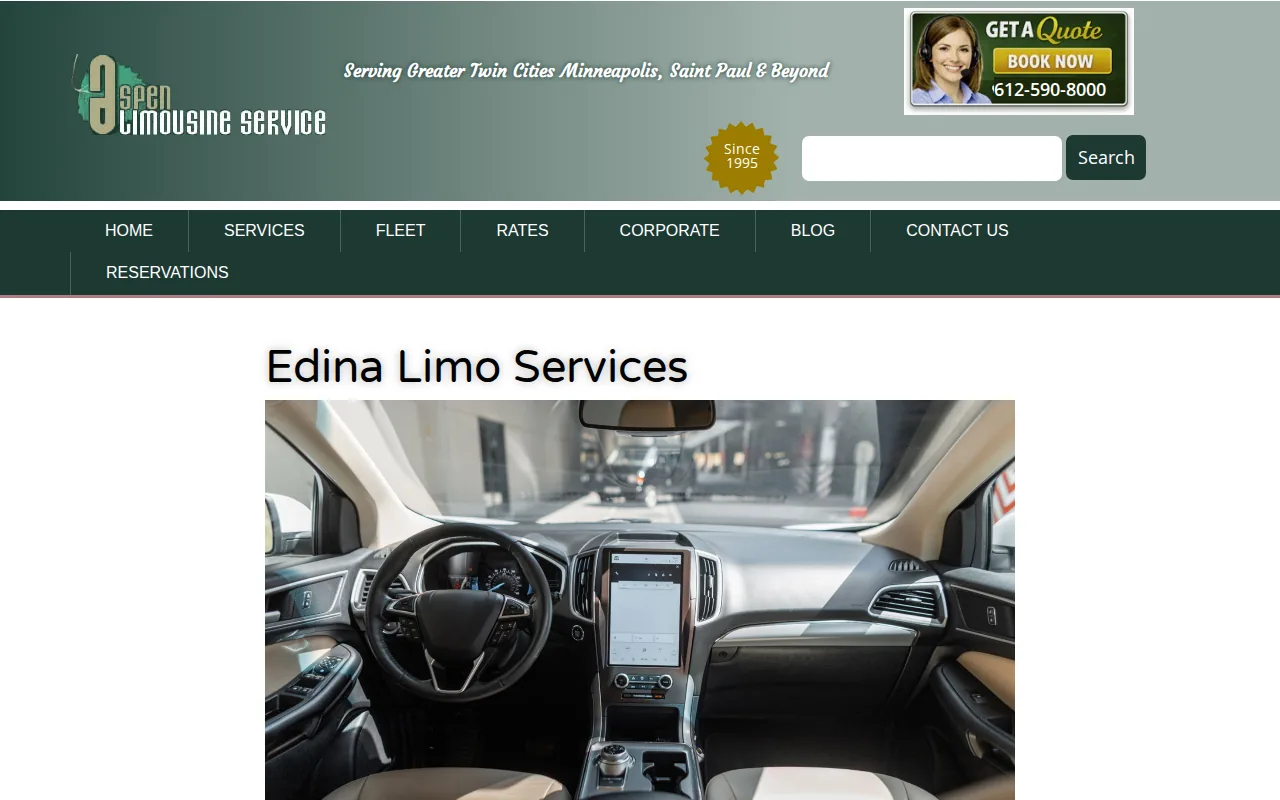 Screenshot of the Aspen Limo and Car Services website