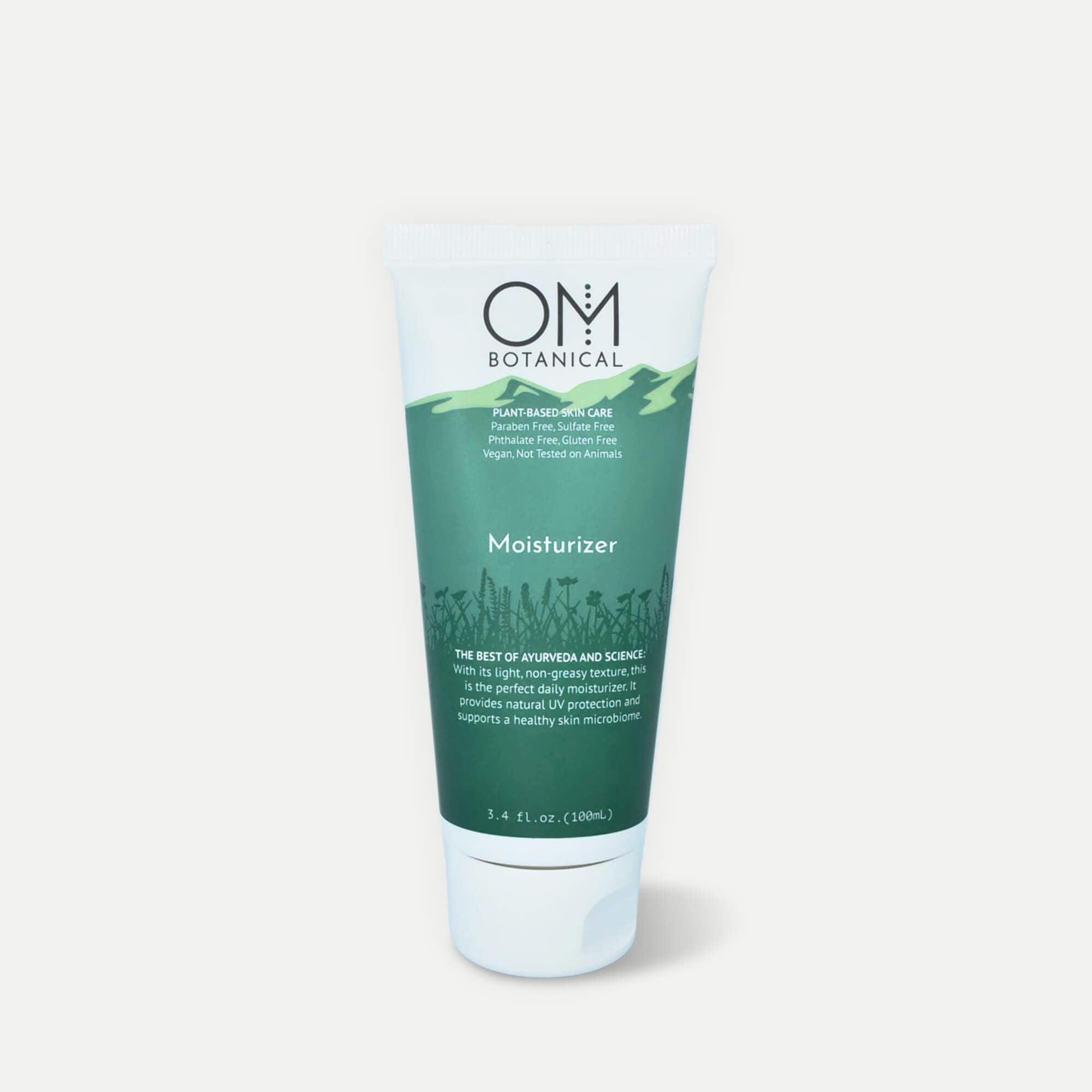 A photorealistic close-up of plant-based skincare ingredients arranged in a calm palette, Realism style. Alt: microbiome-friendly moisturizer ingredients close-up.