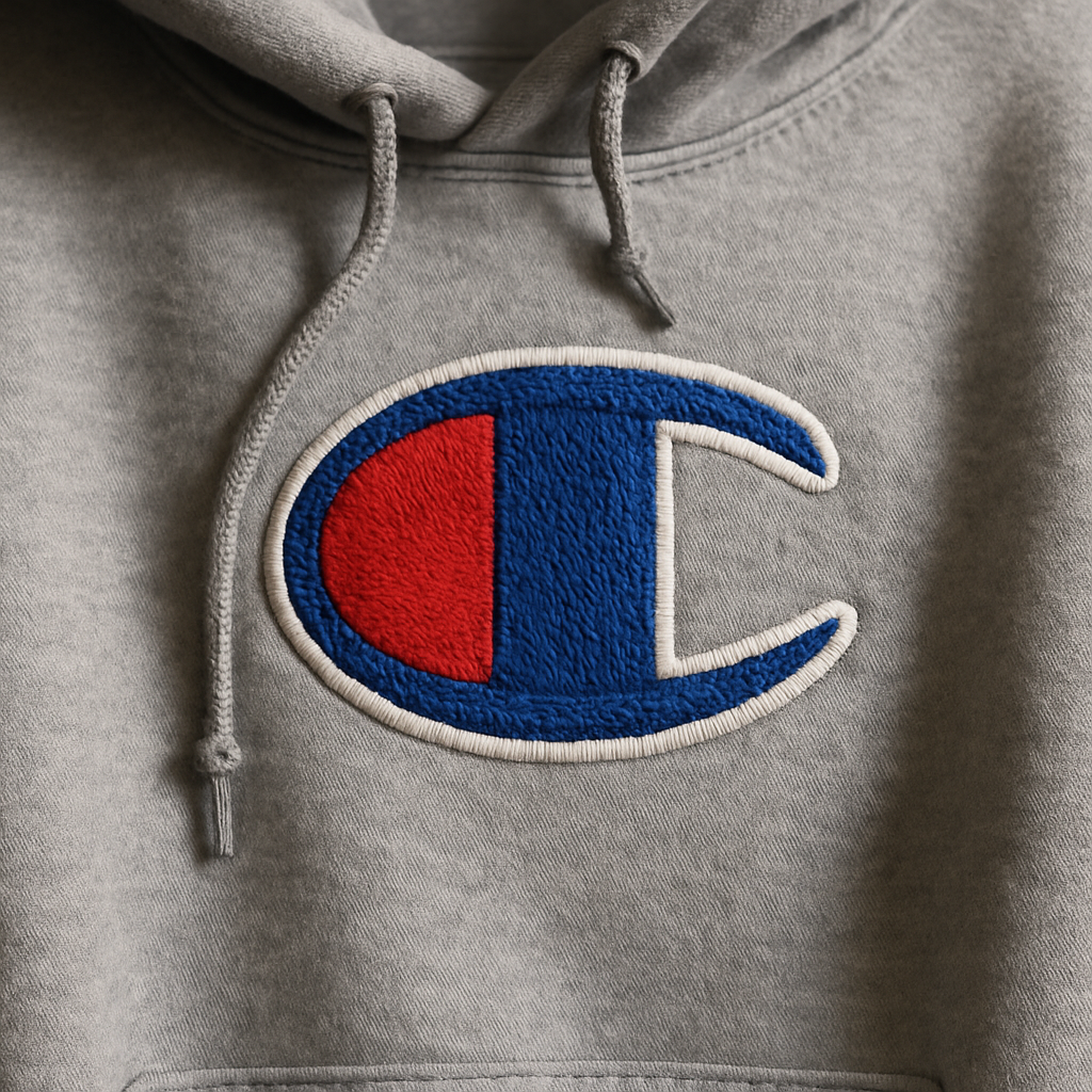 A close-up of a cozy, thick hoodie featuring a crisp, colorful embroidered logo on the chest. Alt: Personalized embroidered hoodie showing detailed vibrant stitching on soft fabric