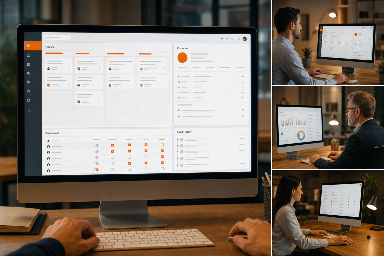 CRM interface with role based access controls audit trail and pipeline dashboard