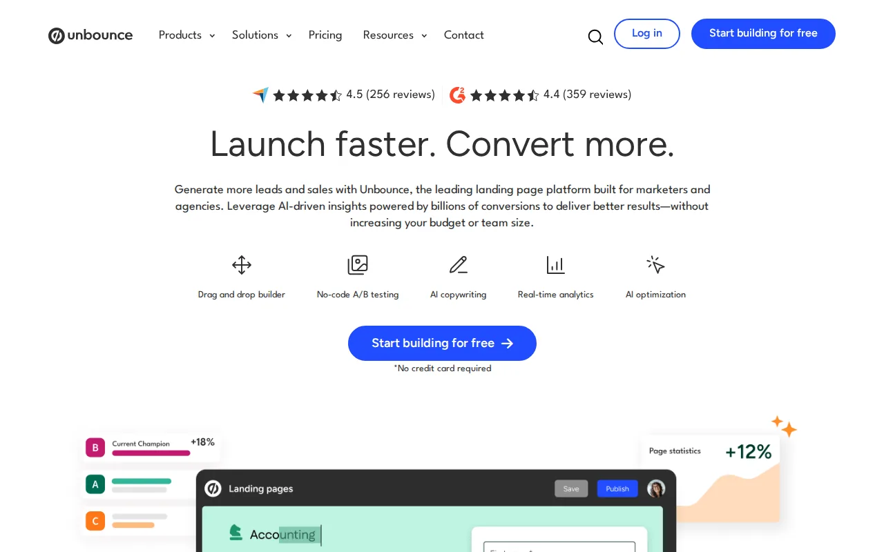 Unbounce: visual reference for 9. Unbounce — A/B Testing Powerhouse for Book Launches
