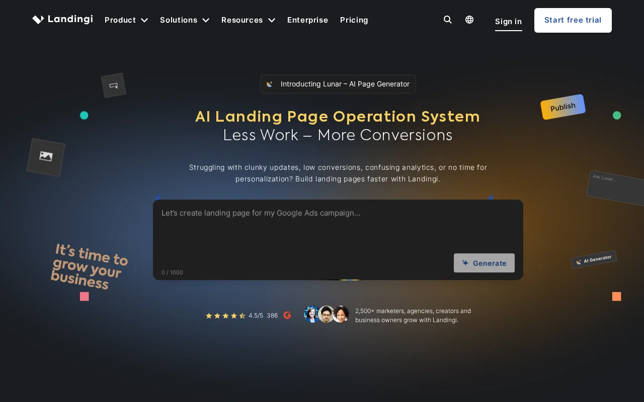 Landingi: visual reference for 10. Landingi — Budget-Friendly Landing Pages with Zapier Integration