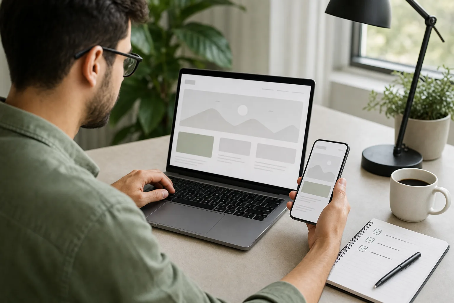 Testing a live website on desktop and mobile after deployment.