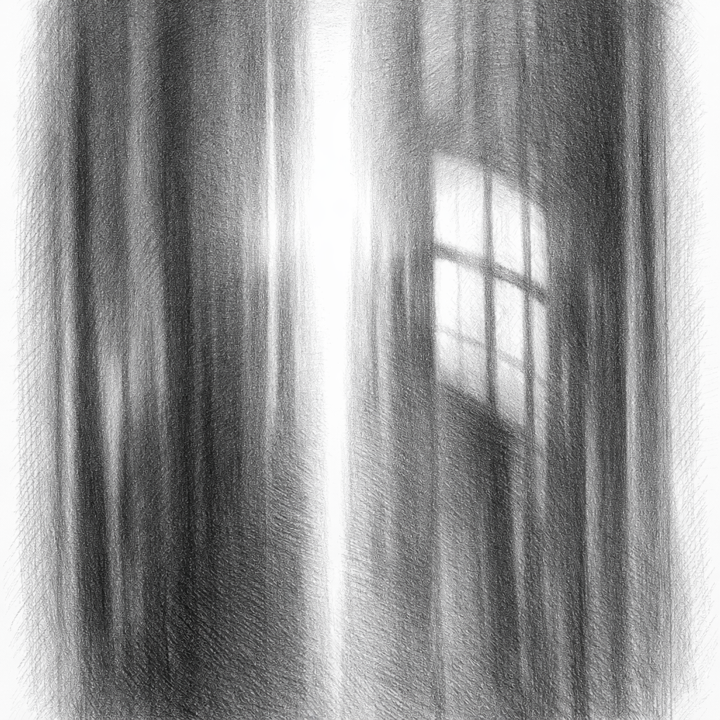 A close-up realistic pencil drawing of a metal cylinder with a bright highlight streak and reflected window shape. Alt: Metallic cylinder pencil drawing with reflections.