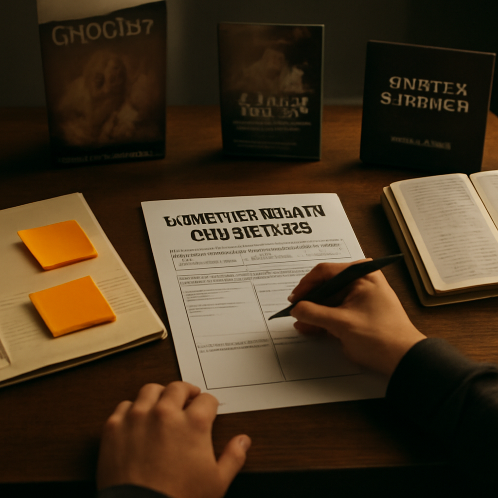 A person sitting at a desk with a notebook, sticky notes, and a Bible open, planning their purpose‑driven action plan. Alt: Purpose‑driven action plan worksheet