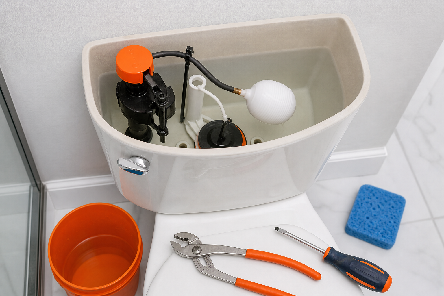toilet tank parts and tools for diagnosing a running toilet
