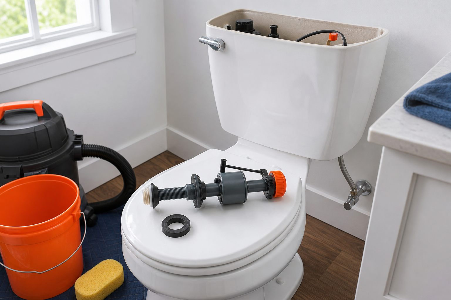 replacing an adjustable toilet fill valve and rubber washer