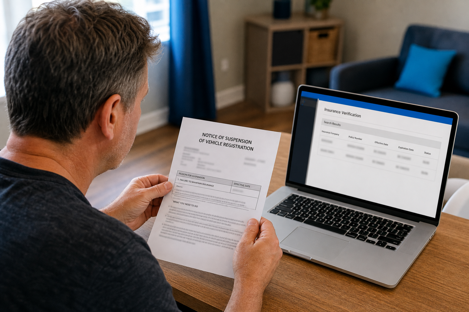 Illinois driver checking a suspended vehicle registration and ILIVS record