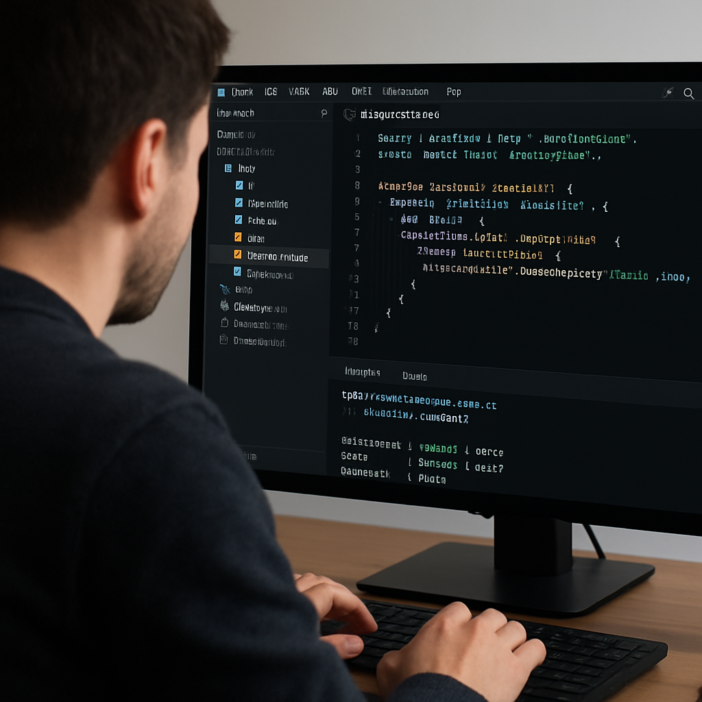 A developer running integration tests on a generated TypeScript API client in VS Code. Alt: Testing generated TypeScript API client integration