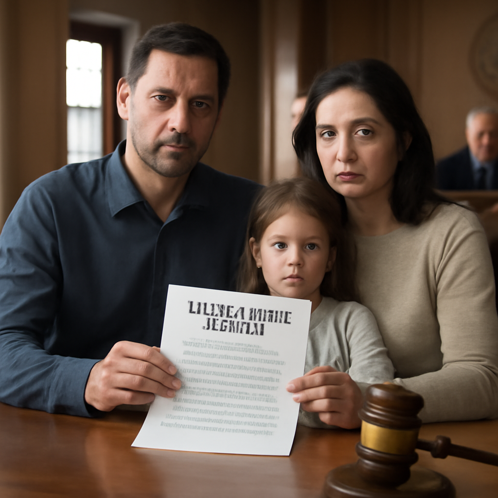 A calm courthouse interior with a judge’s gavel, a family holding a legal document. Alt: Court‑ordered rehab legal process