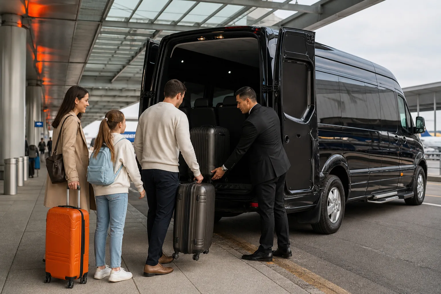 Private Sprinter van pickup at Newark Airport for a group traveling to Manhattan.