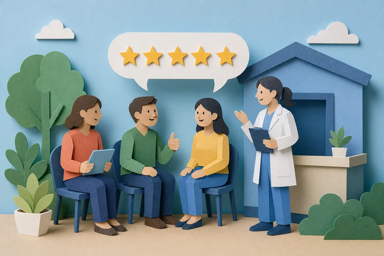 Papercraft illustration of Best Ways to Get More Patient Reviews