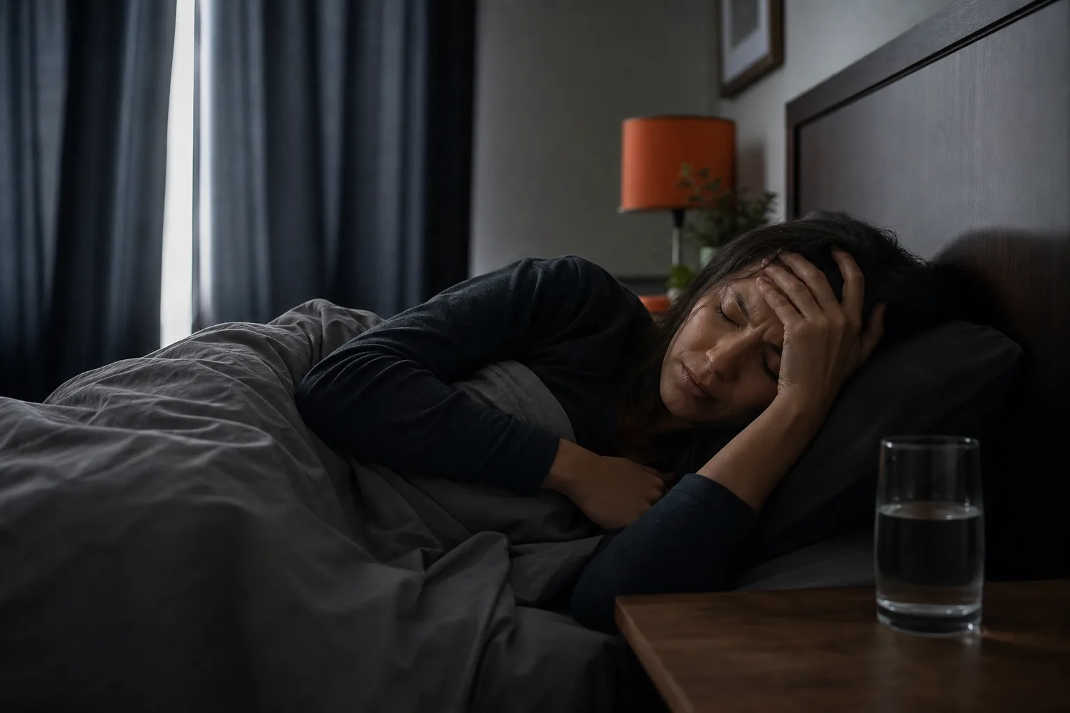 person resting in a dark quiet room during a migraine