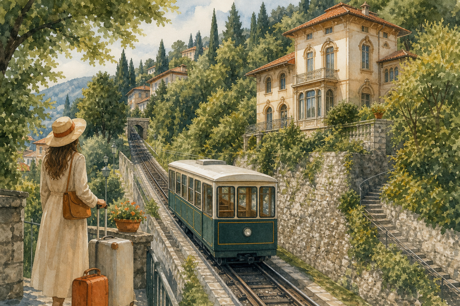 Como-Brunate funicular route to Villino Rubini in Brunate