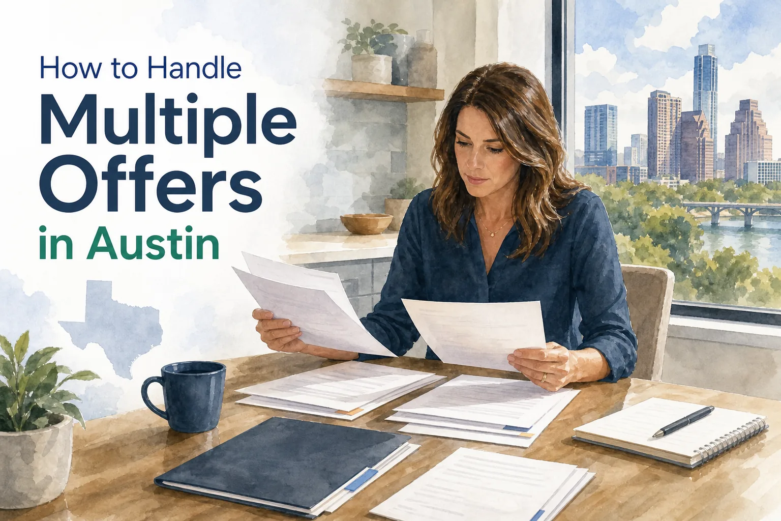 Austin Texas home seller reviewing multiple real estate offers
