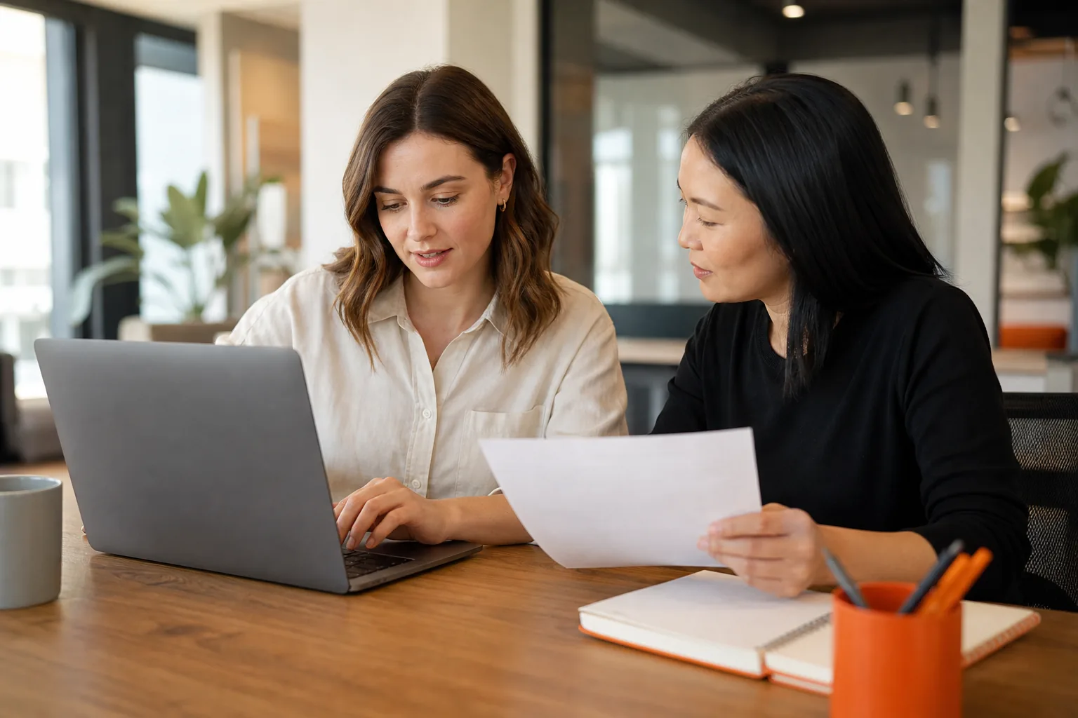 Recruiter and teammate refining a clear software developer job description.