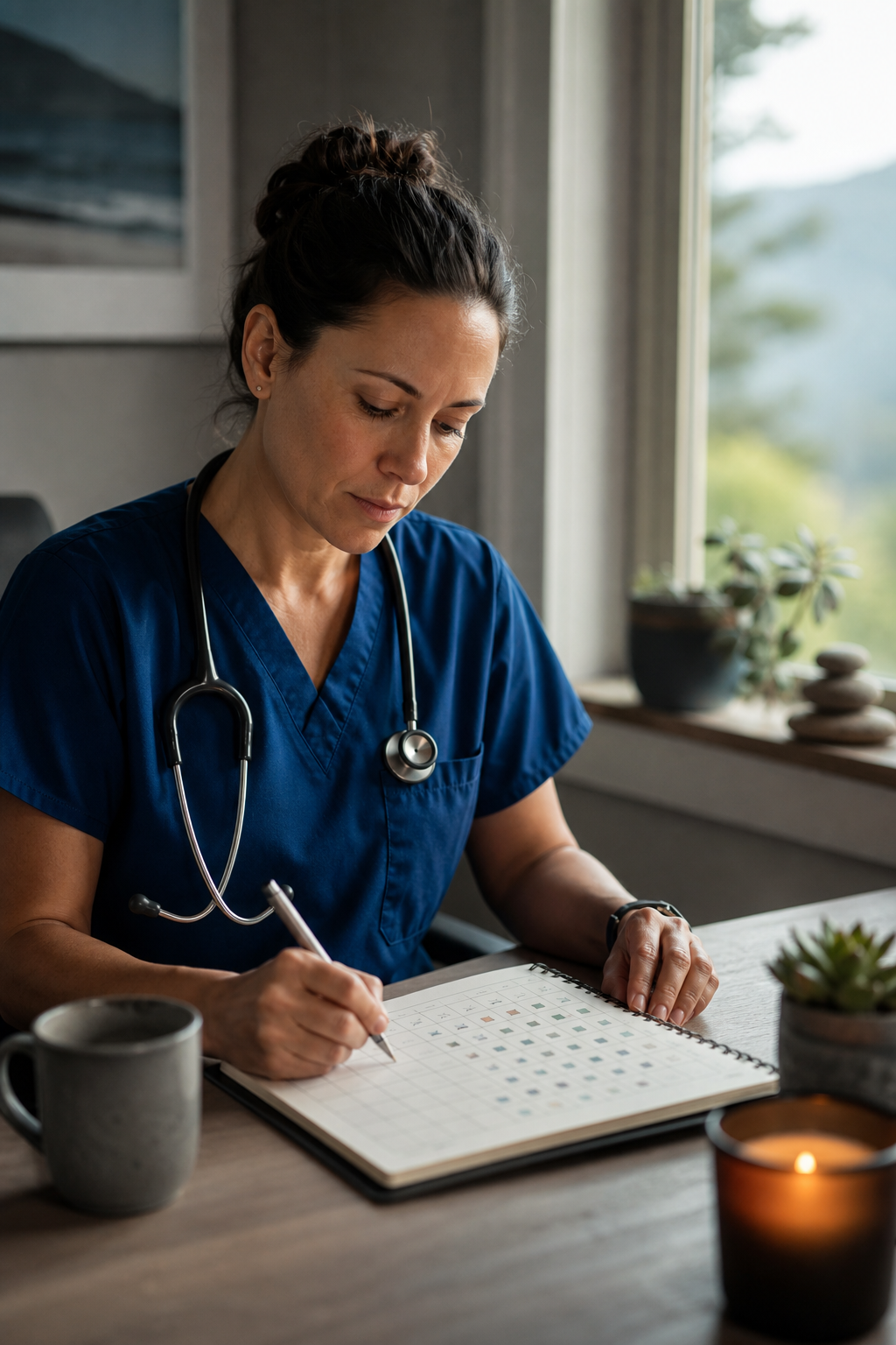 Clinician using a habit tracker to build micro-habits for resilience.