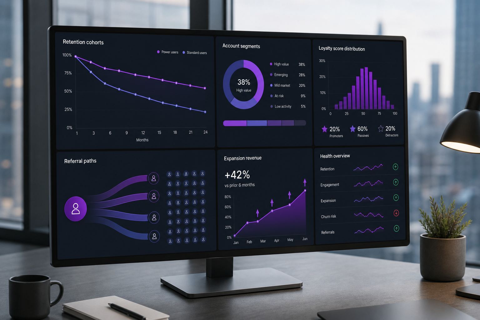 SaaS customer segmentation loyalty referrals and expansion revenue dashboard