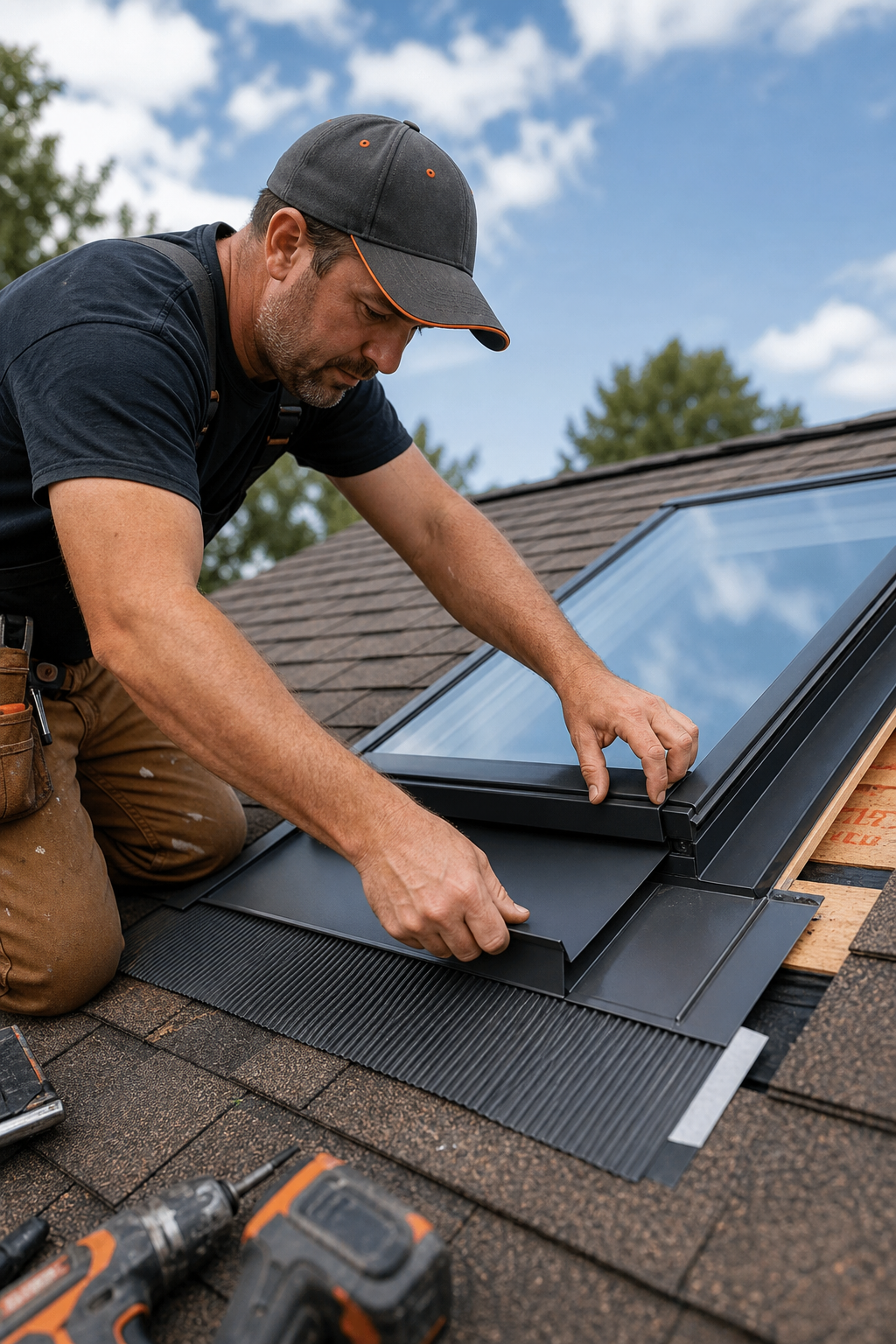 A photorealistic image related to how-to-install-a-skylight-flashing-kit. Alt: how-to-install-a-skylight-flashing-kit