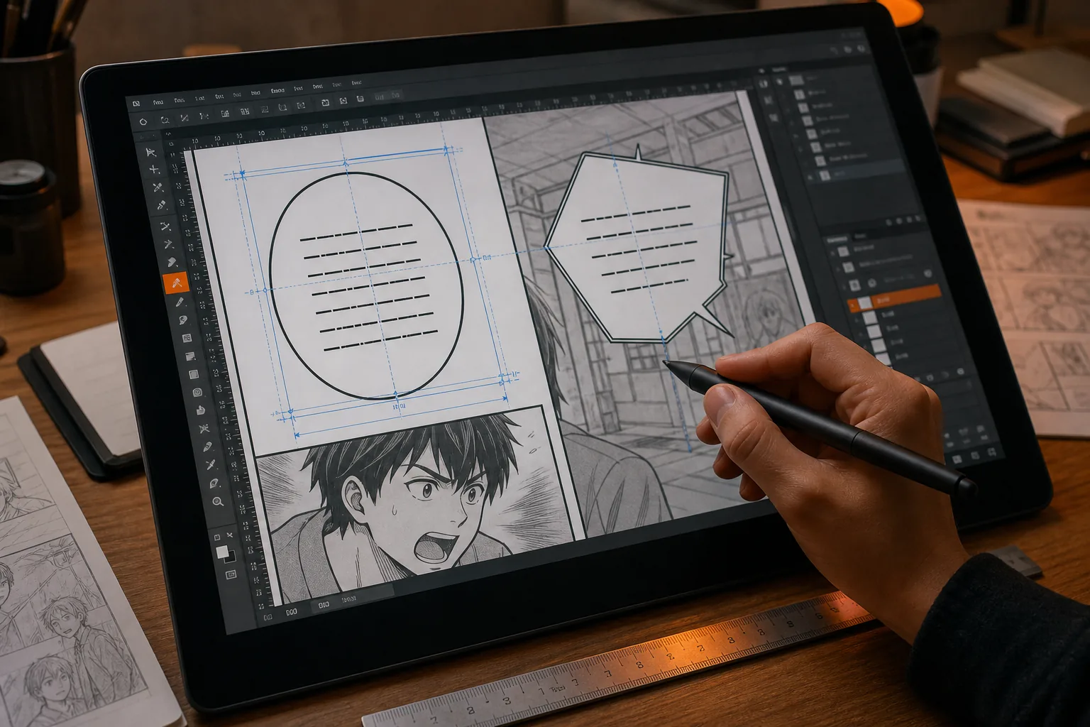 manga speech bubble alignment line spacing and text orientation.