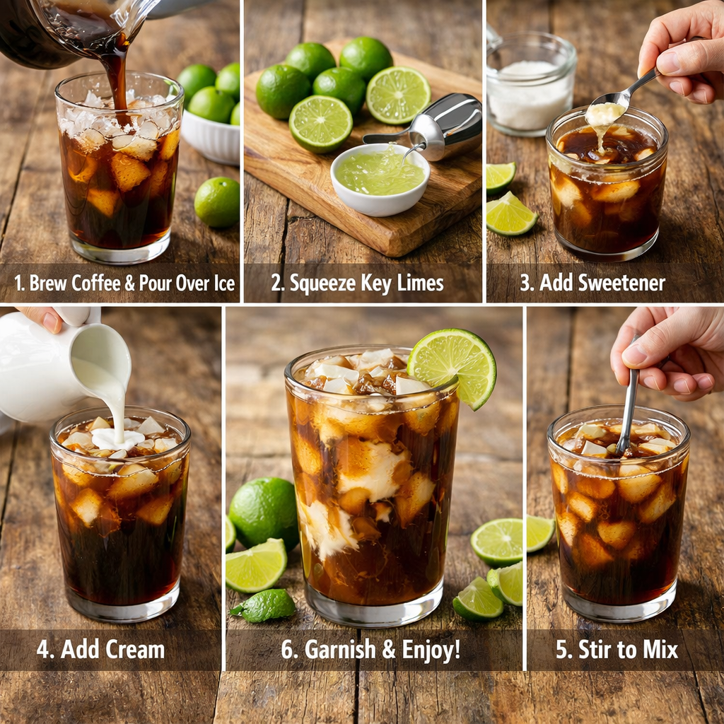 A photorealistic image related to how-to-make-coffee-iced-with-key-lime. Alt: how-to-make-coffee-iced-with-key-lime