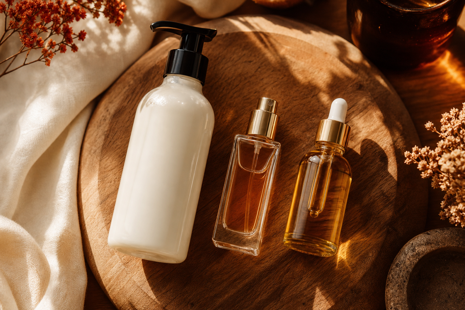 layering unscented body lotion with perfume spray and oil for longer lasting fragrance