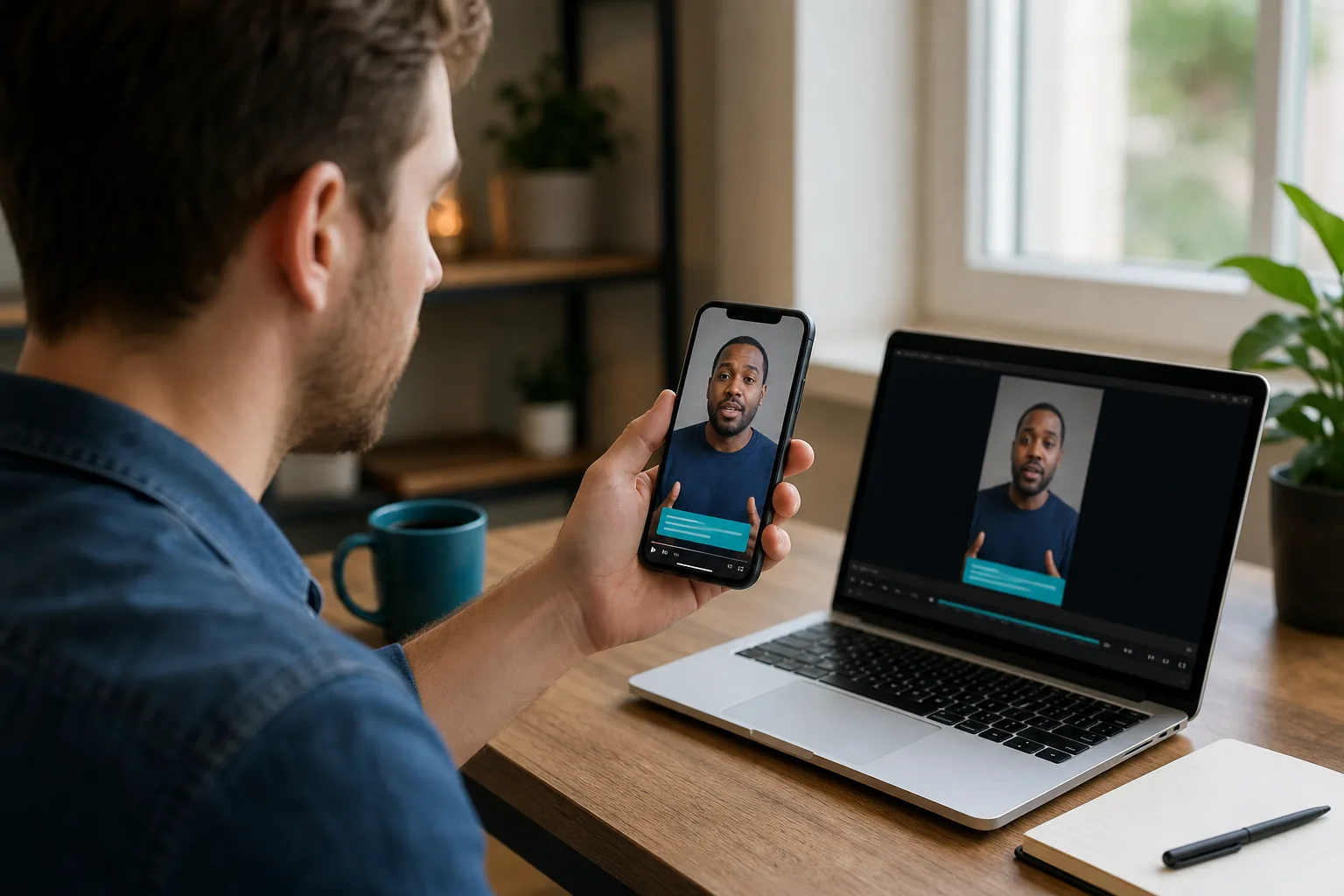 Checking vertical video framing and captions before posting.