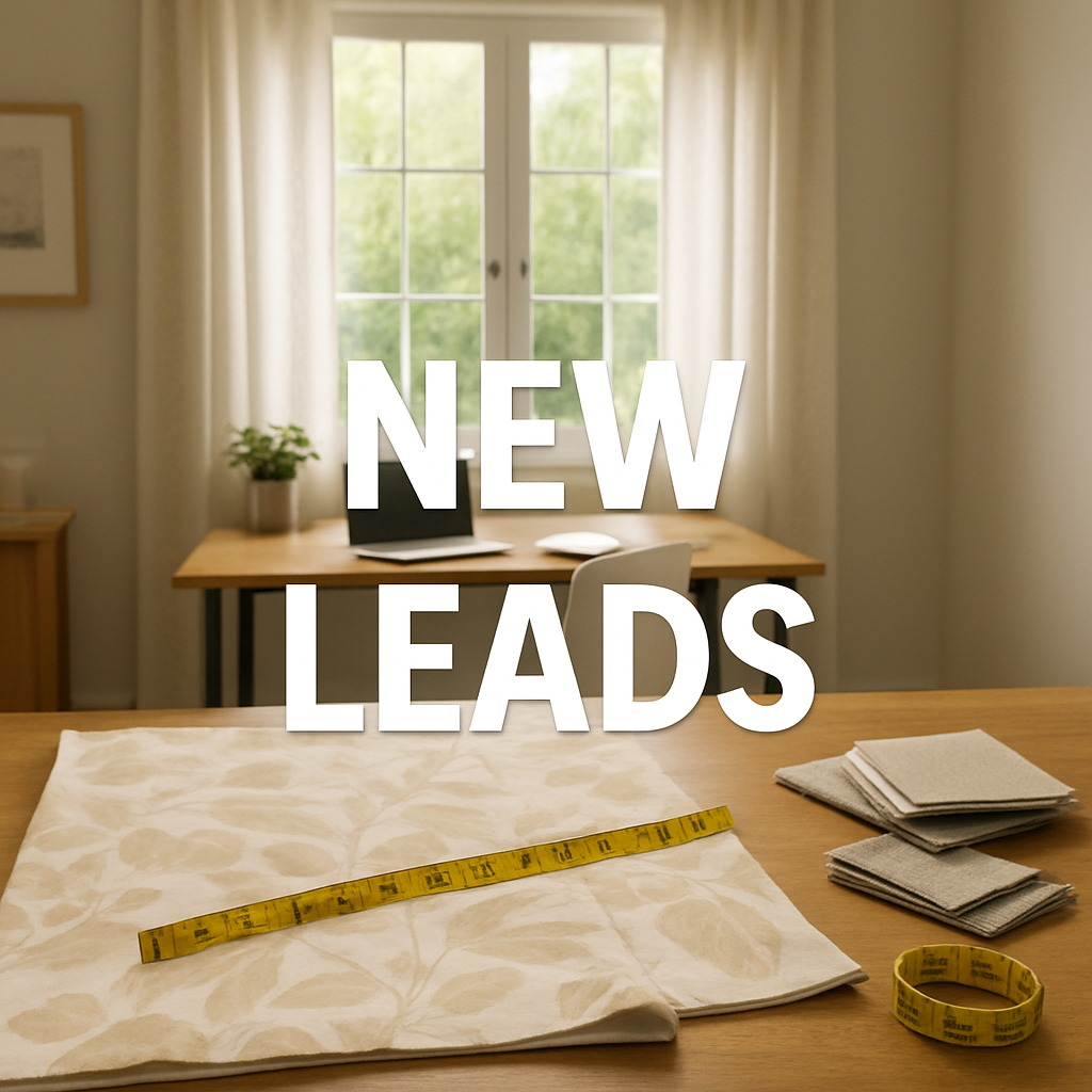 A bright home office window with custom‑cut curtain panels laid out on a table, measuring tape and fabric swatches scattered around. Alt: How to calculate fabric requirements for curtains, with clear measurements and pattern repeats displayed.