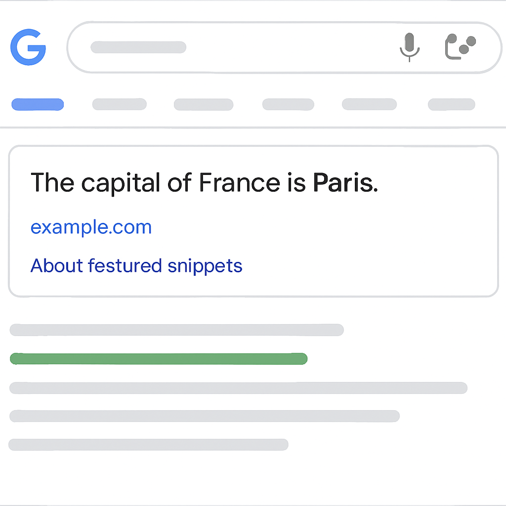 A screenshot of a SERP featuring a featured snippet box highlighting a concise answer. Alt: Optimize content for answer engines illustration