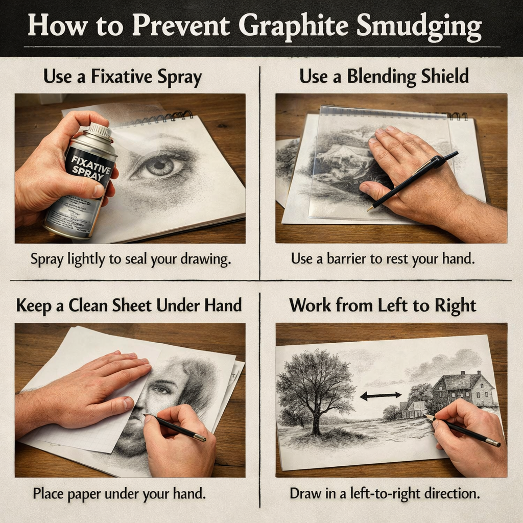 A photorealistic image related to how-to-prevent-graphite-smudging. Alt: how-to-prevent-graphite-smudging