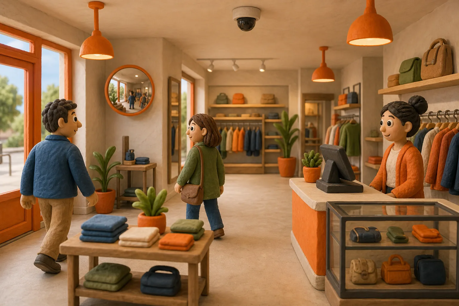 shop layout with CCTV and clear visibility to deter theft