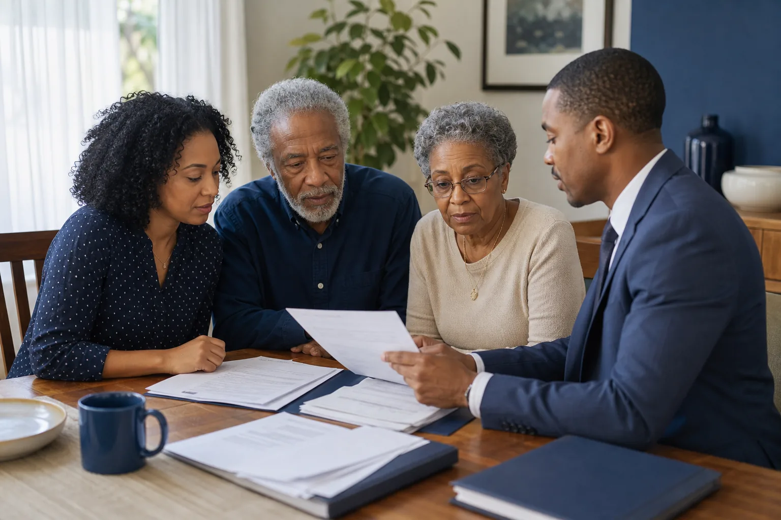 Brooklyn family reviewing assets and long-term care documents with an elder law attorney.