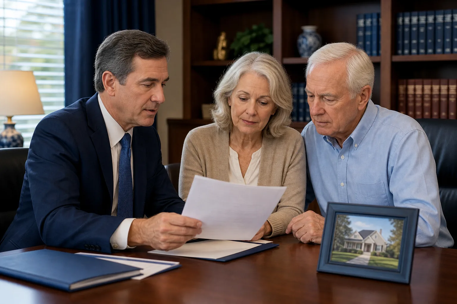 Couple reviewing a Medicaid asset protection trust and home ownership plan.