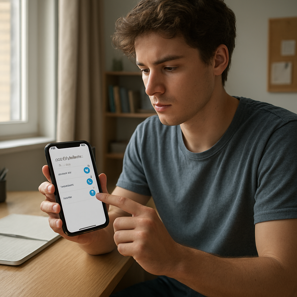 A photorealistic scene of a young adult sitting at a dorm desk, phone in hand, adjusting privacy toggles for audience, location, and tags on a social media app. Soft natural lighting, realistic textures, modern student room background. Alt: How to control what you share and who sees it on social media.