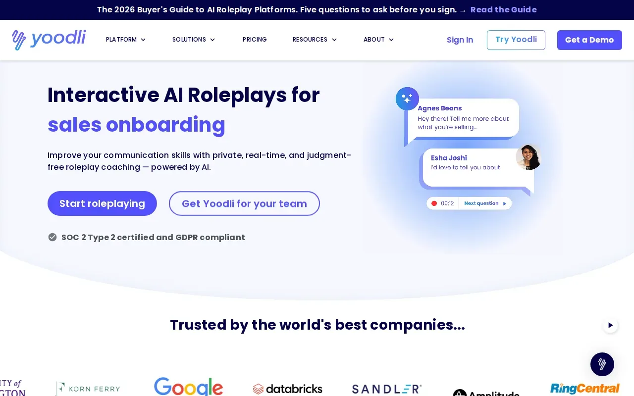 Screenshot of the Yoodli website